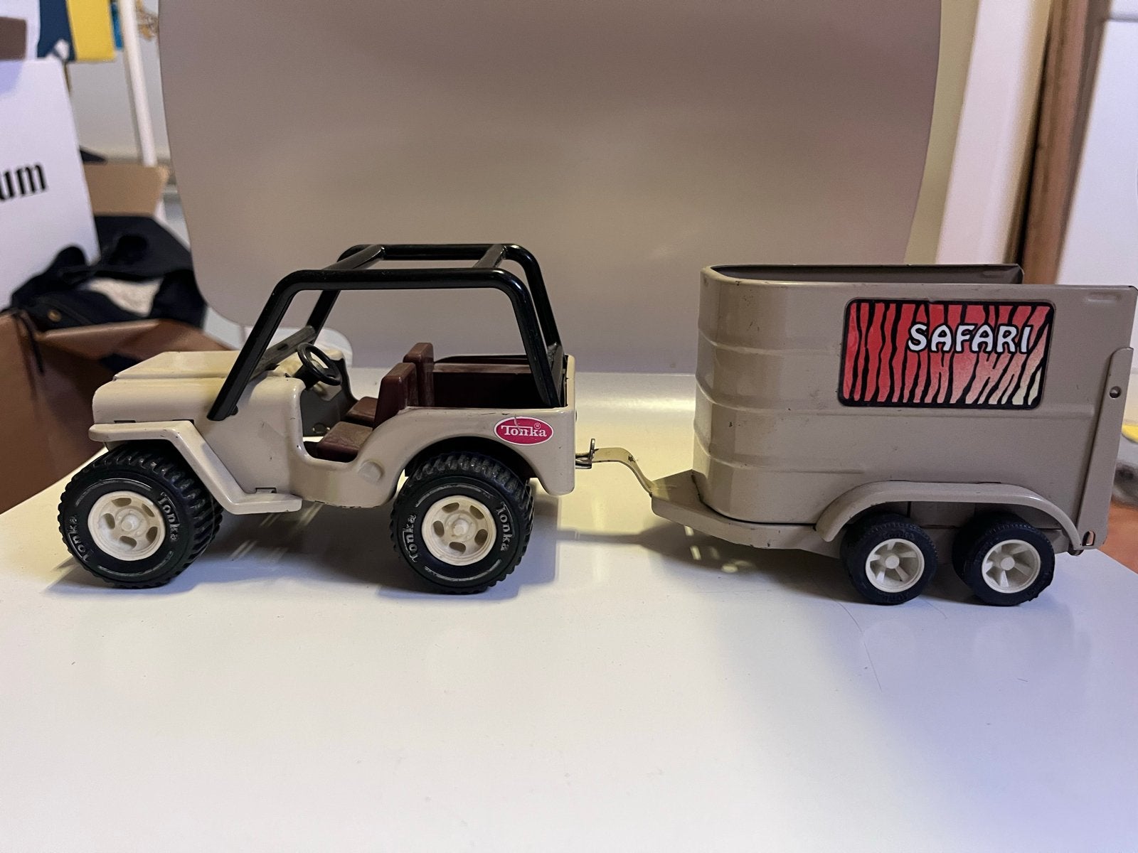 Vintage Tonka Safari Jeep met aanhanger - jaren 70, Ophalen of Verzenden, Gebruikt
