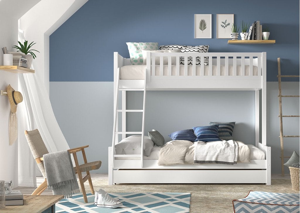 Scott 3-persoons stapelbed - 90x200 / 140x200 - Wit, Huis en Inrichting, Niet ingevuld, Niet ingevuld, Niet ingevuld