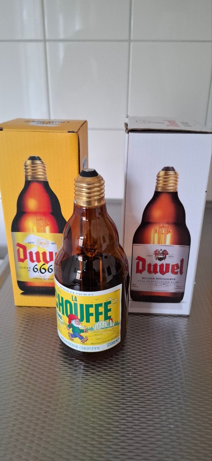 3 la chouffe lampen, Ophalen, Zo goed als nieuw, Glas of Glazen, Duvel