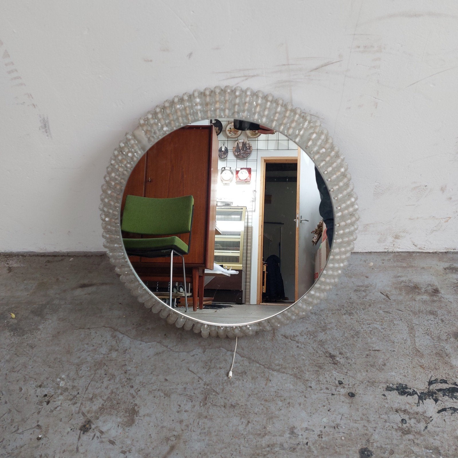 Vintage Schöninger spiegel met (achtergrond) verlichting, Huis en Inrichting, Woonaccessoires | Spiegels, Ophalen, Gebruikt, Onbekend