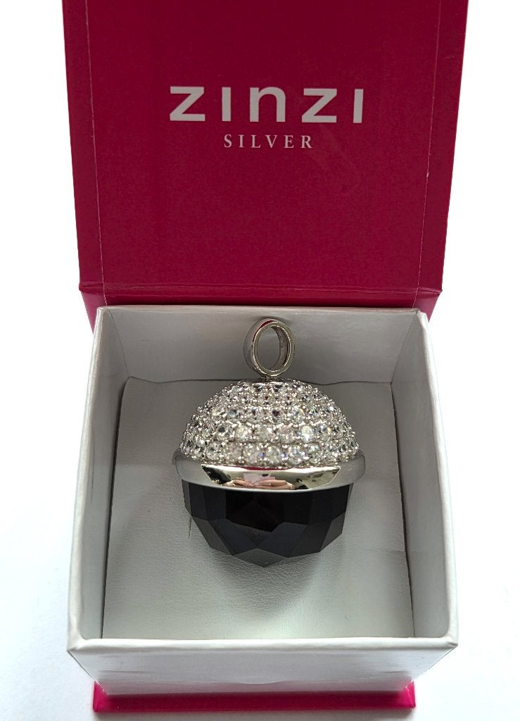 ZINZI zilveren (925) hanger met ZWARTE steen en ZIRKONIA'S, Ophalen, Met edelsteen, Zo goed als nieuw, Zilver