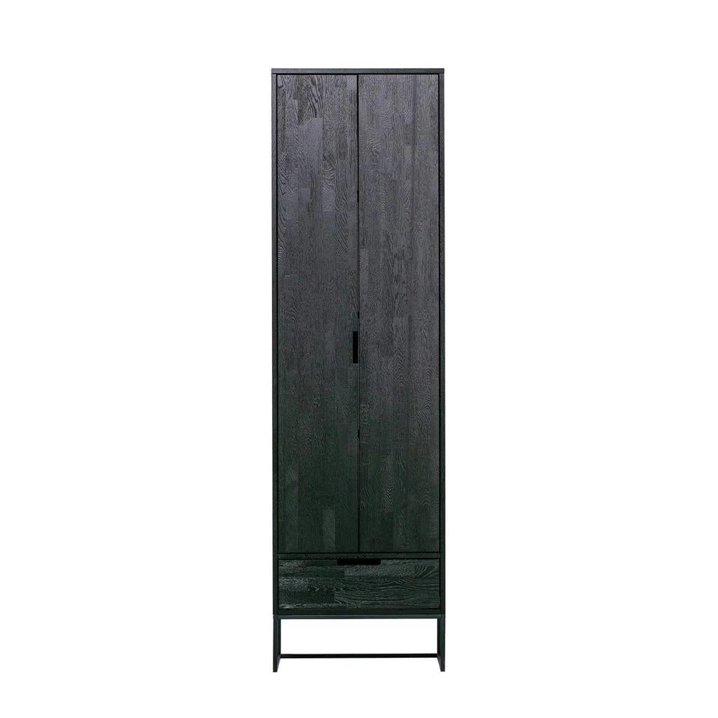 WOOOD Silas Hoge Kast Zwart Eikenlook Industrieel Design, Ophalen, 50 tot 100 cm, Zo goed als nieuw, 150 tot 200 cm