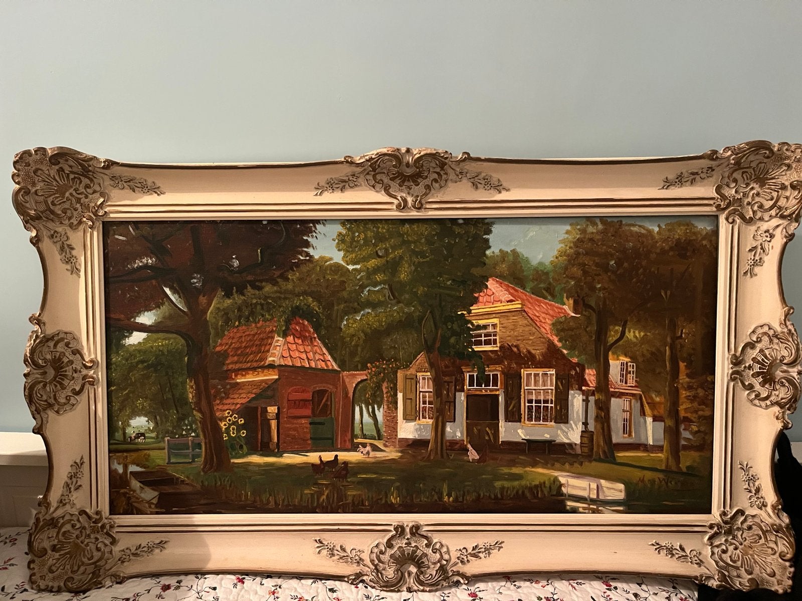 Oud Hollands Landschap met Boerderij en Water, Antiek en Kunst, Kunst | Schilderijen | Klassiek, Ophalen, Doek, Landschap, Olieverf