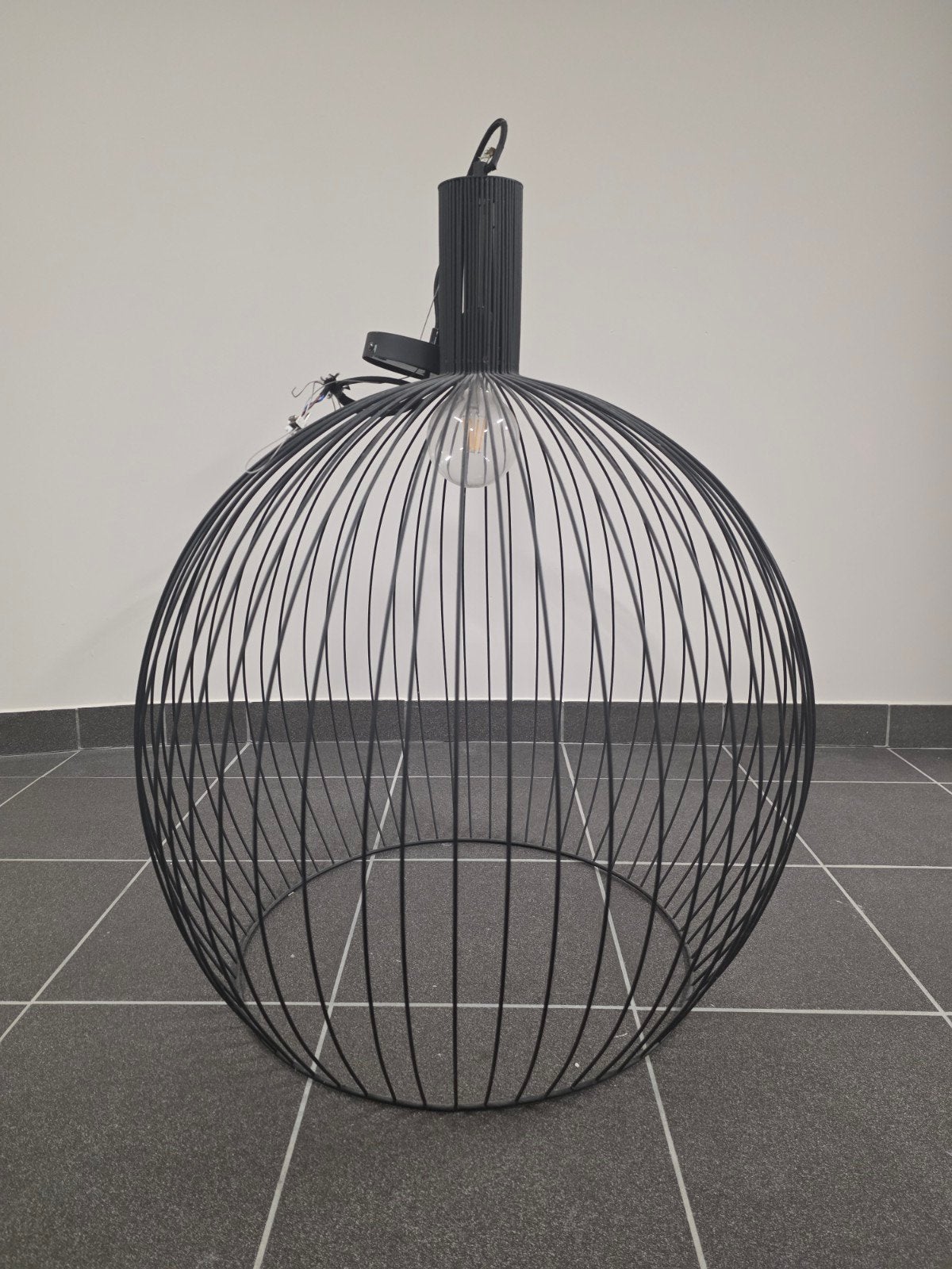 4 zwarte draad hanglampen – 3x klein + 1x groot, Ophalen, Zo goed als nieuw