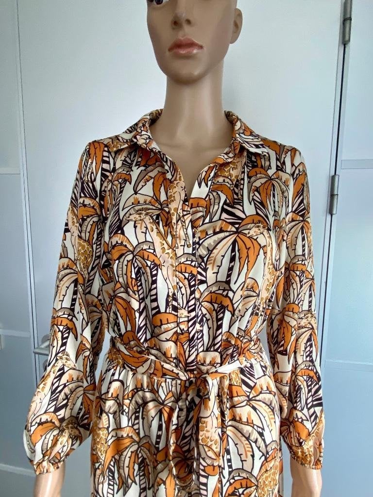 J184 Comme Ca maat M=38/40 lange jurk bruin/beige/zwart, Maat 38/40 (M), Beige, Comme Ca, Ophalen of Verzenden