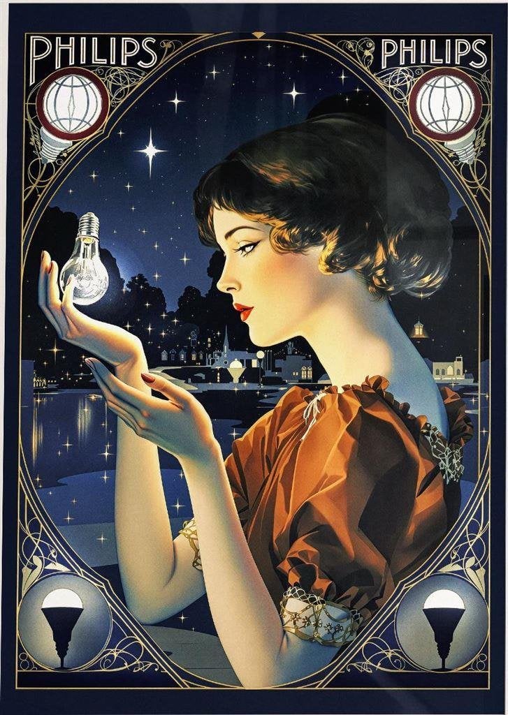 PHILIPS Lamp Vintage Poster affiche Art Nouveau stijk, Verzenden