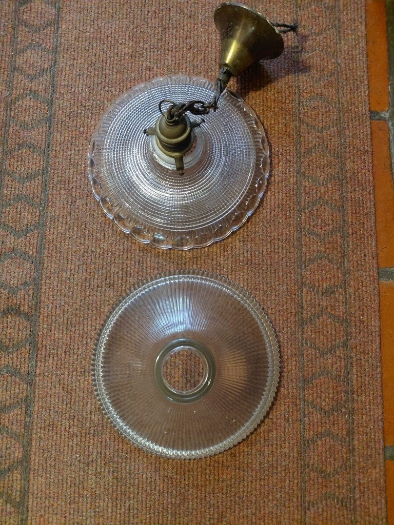 2 vintage glazen prismatische lampenkappen – holofaan –phane, Antiek en Kunst, Ophalen of Verzenden