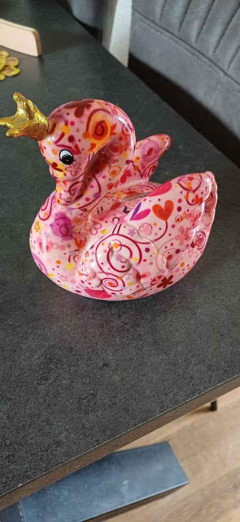 Pomme Pidou spaarpot zwaan roze, Ophalen, Nieuw, Steen, Aardewerk of Keramiek, Dier