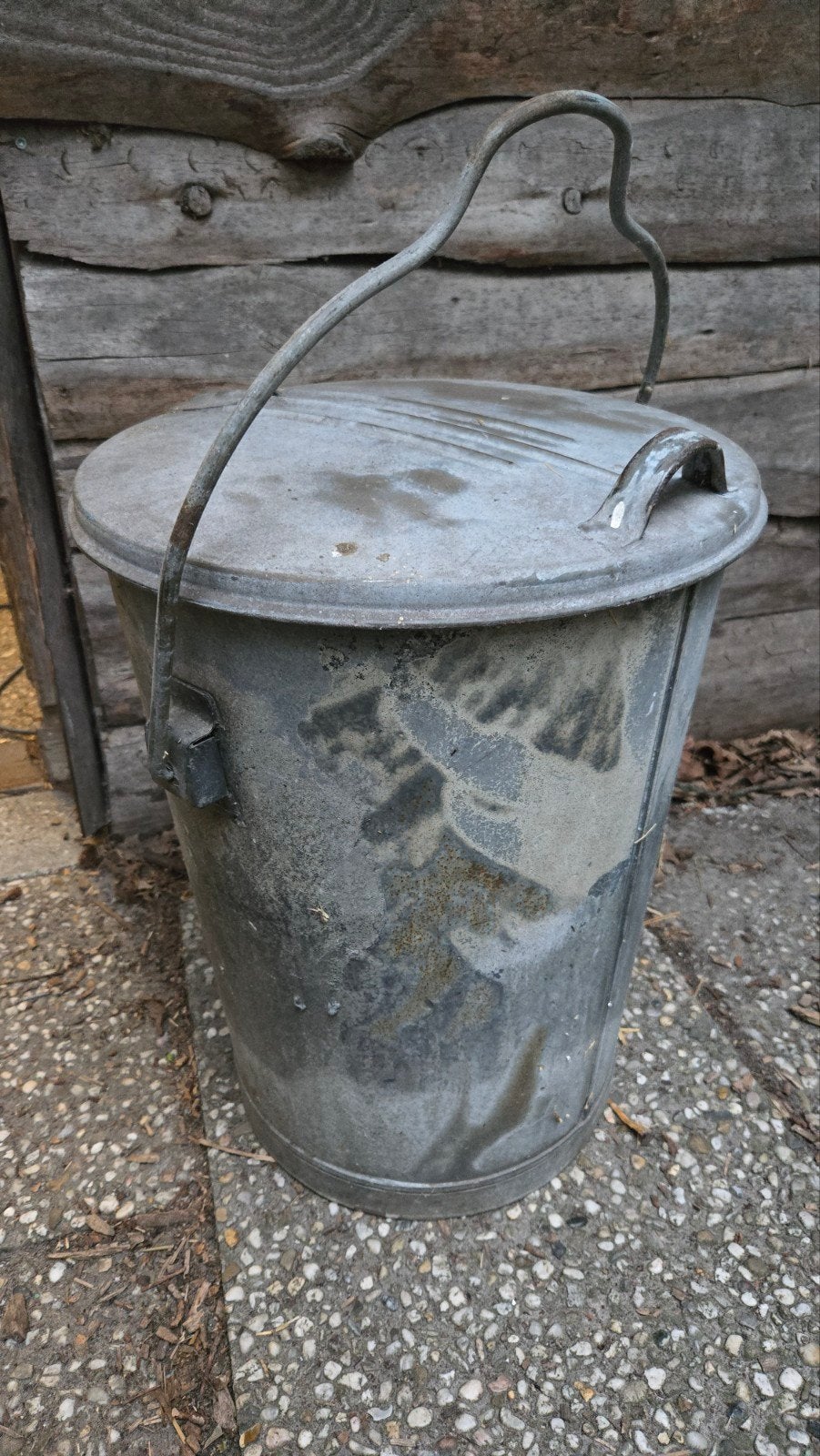 Vintage Zinken vuilnisemmers / asemmersmet Deksel, H46cm, Ophalen