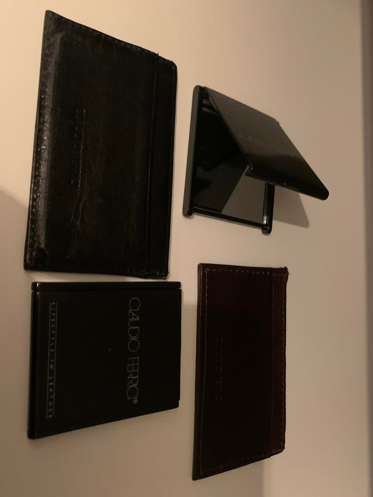 Claudio Ferrici Spiegel en Leren Pashouder, Sieraden, Tassen en Uiterlijk, Portemonnees, Overige merken, Gebruikt, Zwart, Ophalen of Verzenden