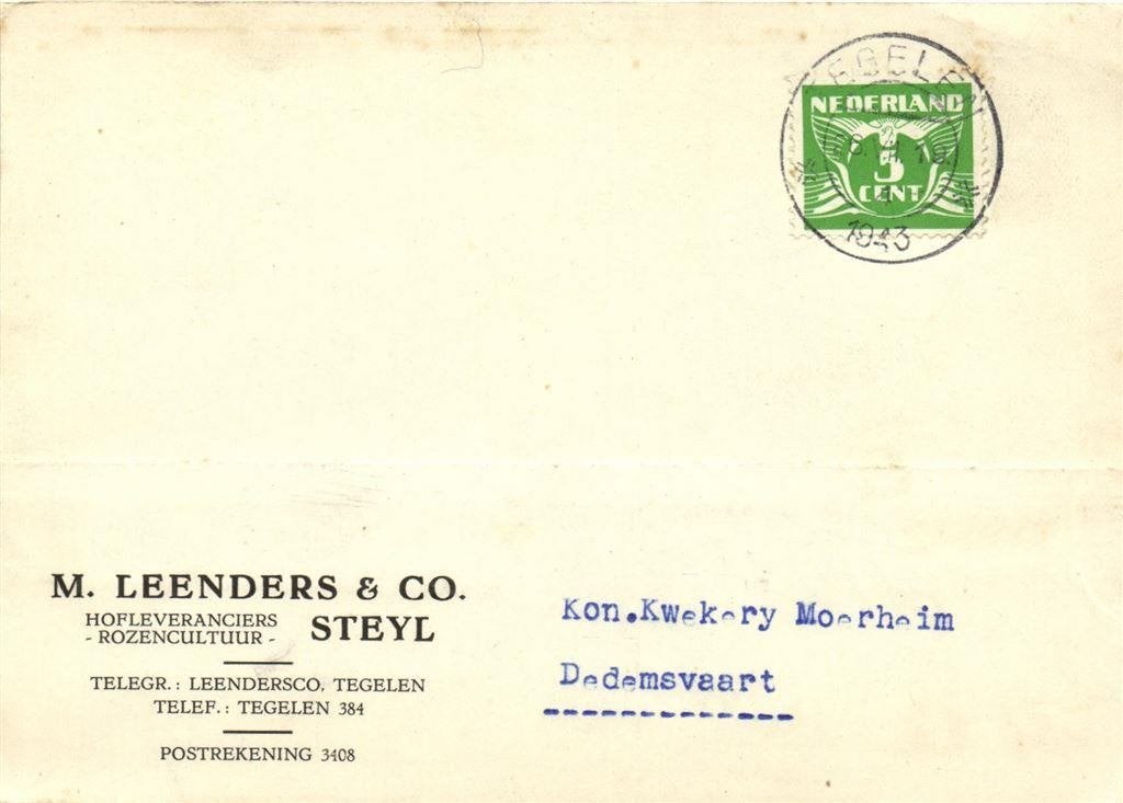 M. Leenders + Co., Steyl - 07.1943 - briefkaart, Ophalen of Verzenden, Briefkaart