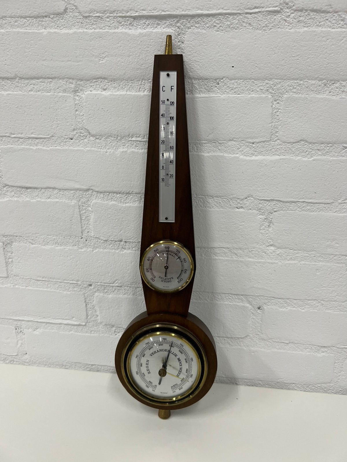 Te Koop : Houten Wand Barometer Thermometer Zie Foto’s, Ophalen of Verzenden, Gebruikt, Barometer