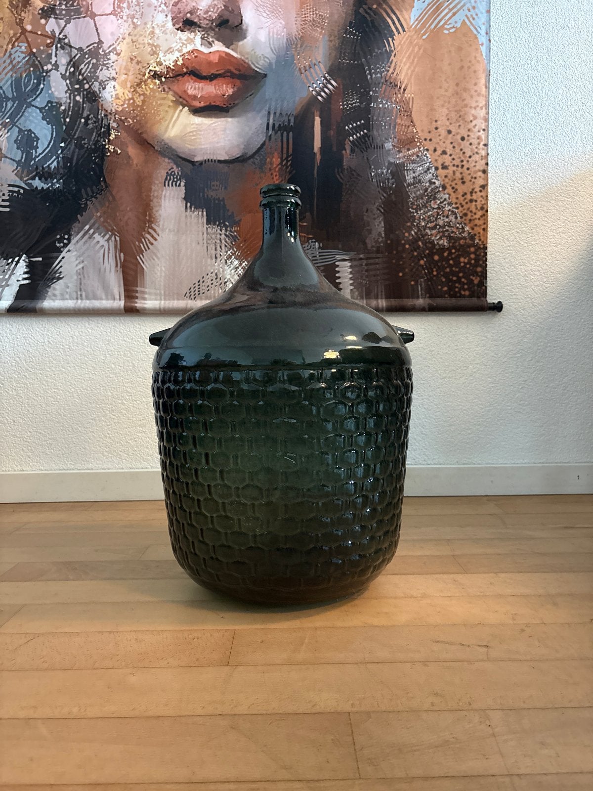 Grote vintage groene glazen fles / mandfles / dame-jeanne, Ophalen