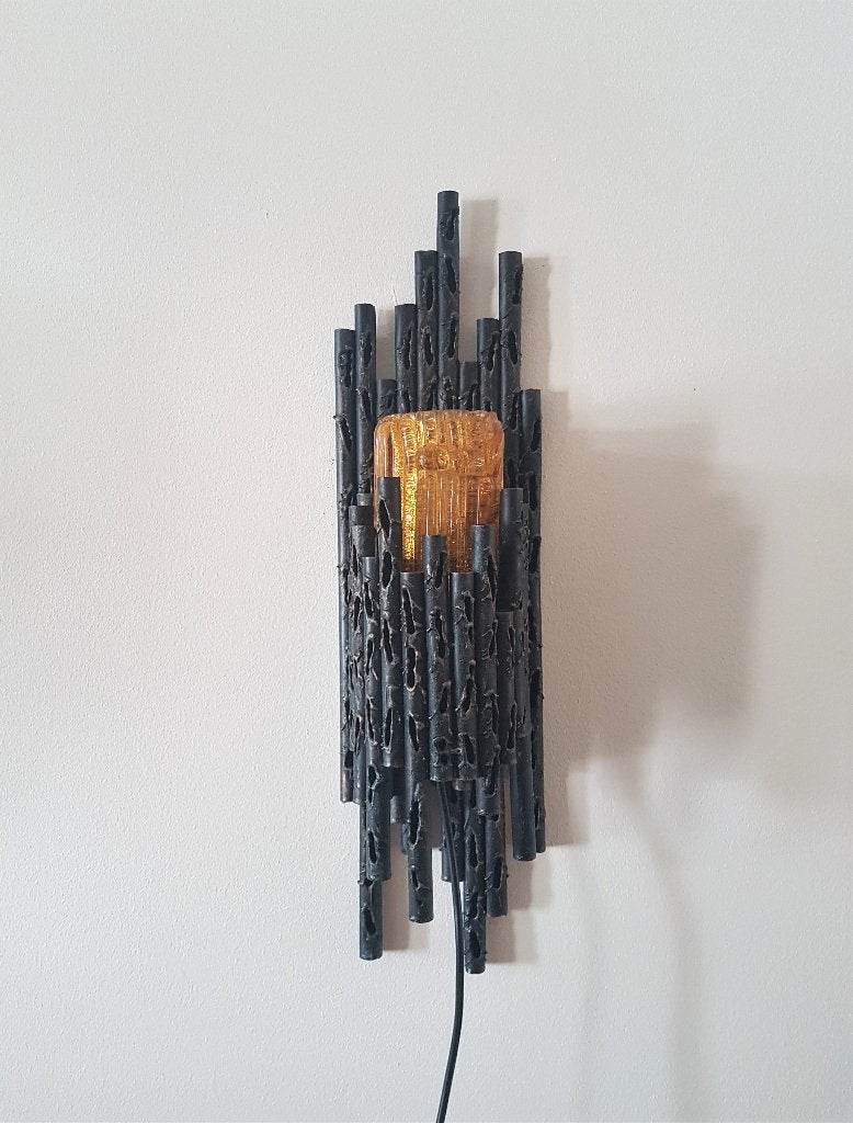 Brutalist wandlamp in Murano glas en brons van Fantoni, 1960, Gebruikt, Ophalen of Verzenden, Brutalist design, Vintage design, Mid Century Modern