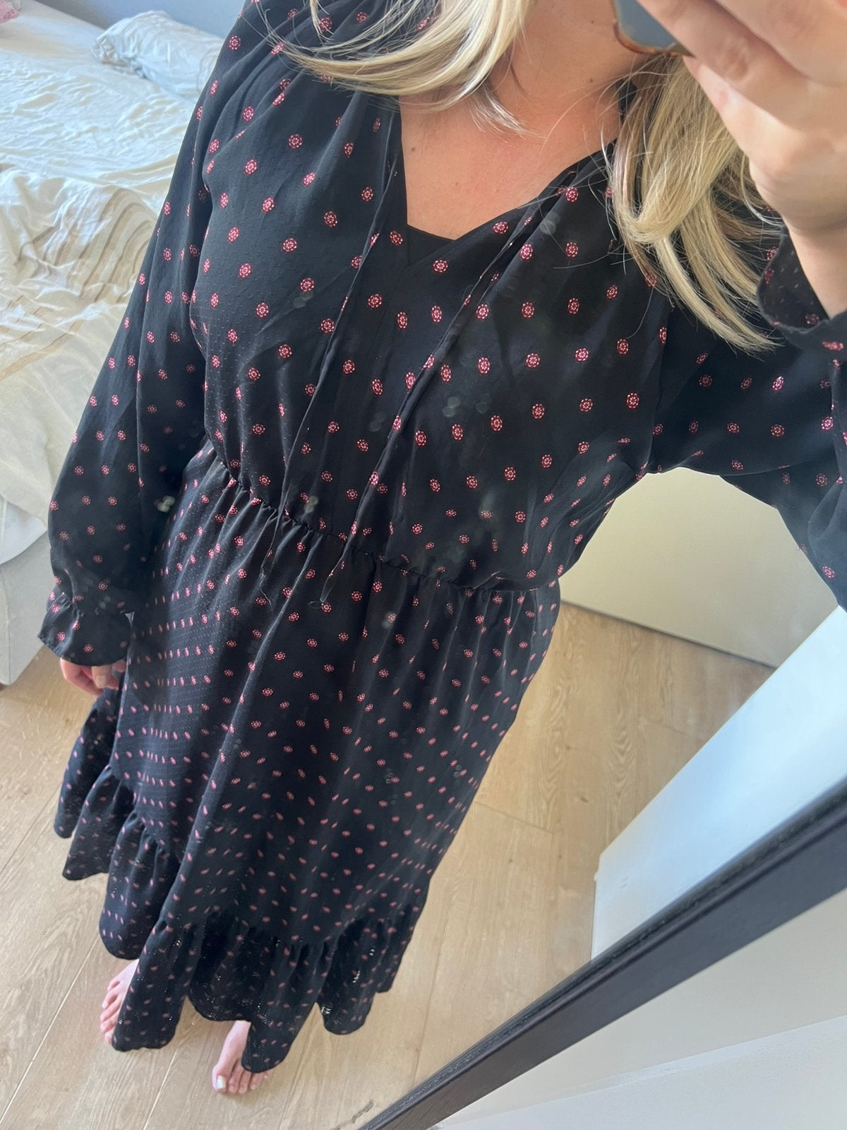 Lange jurk zwart met elastische taille, Meerkleurig, Ophalen of Verzenden, Zo goed als nieuw, Maat 36 (S)