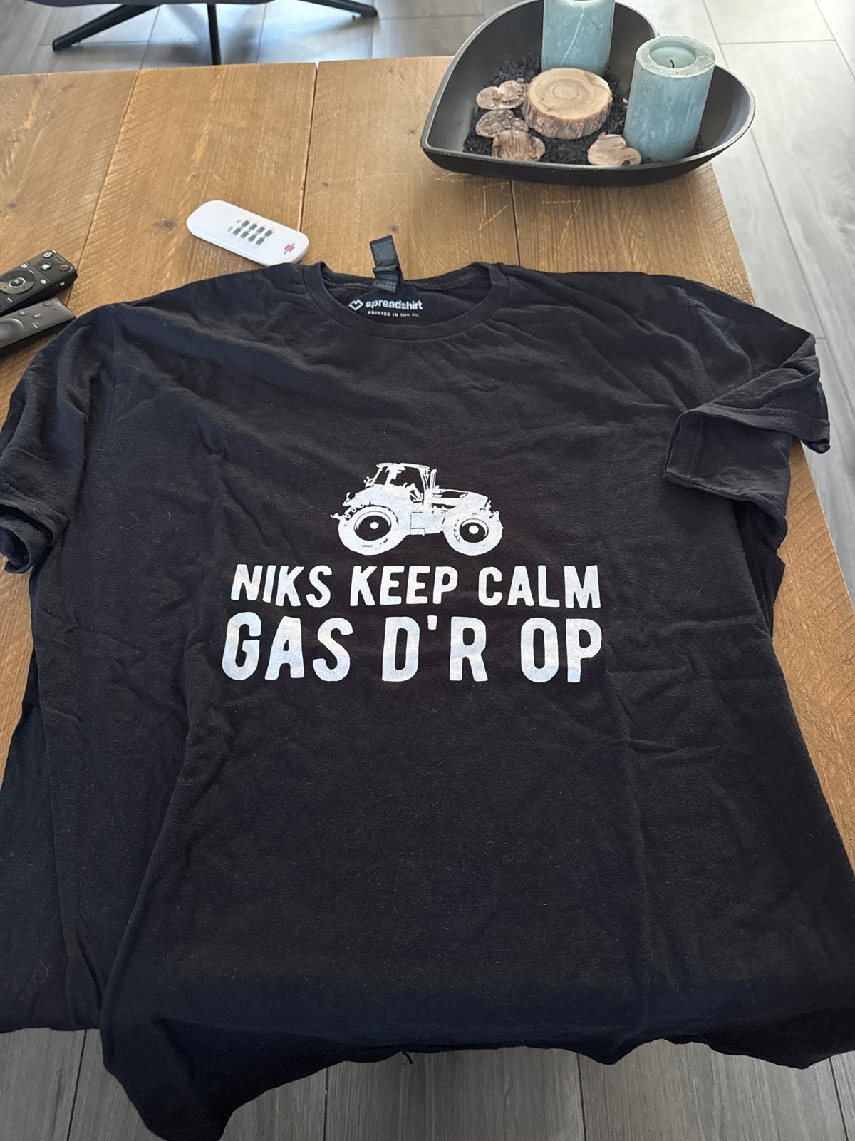 Zwart T-shirt met tractor print - 'Niks Keep Calm', Ophalen, Gedragen, Overige maten, Zwart