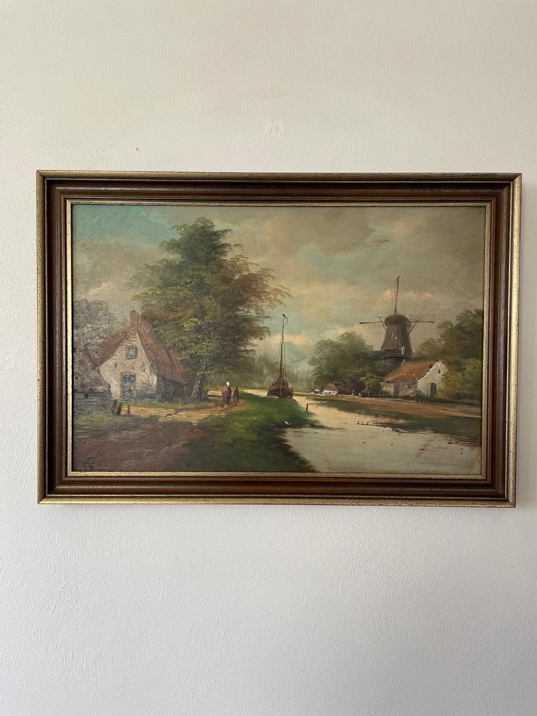 Schilderij Hollandse molen aan het water, Ophalen