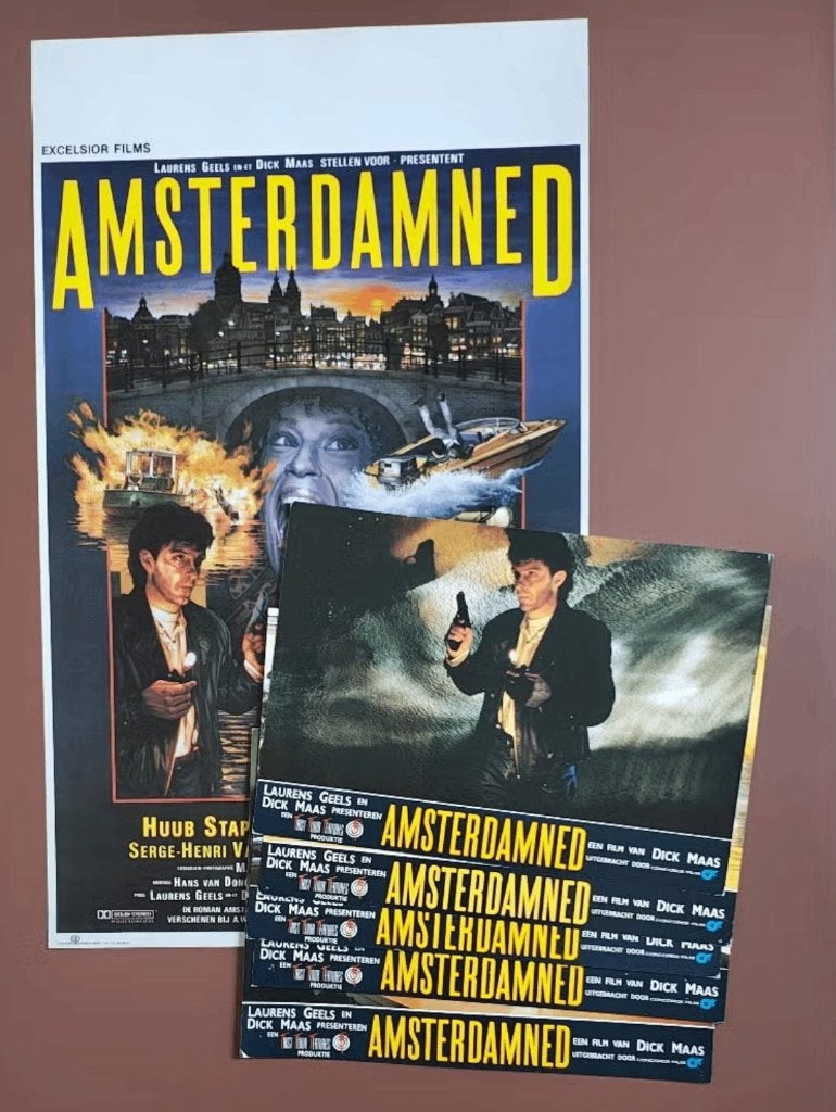 Amsterdamned filmposter+ 6 lobby cards, Verzamelen, Posters, Ophalen, Gebruikt, A1 t/m A3, Film en Tv