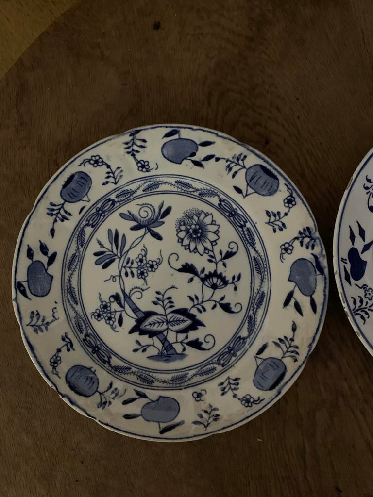 Antieke Blauw-Witte Borden (2 stuks) - Vintage Servies, Ophalen of Verzenden
