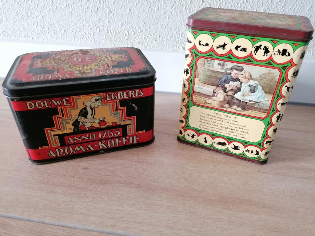 Blik D-E Douwe Egberts. Blik Ot en Sien (Royco), Verzamelen, Blikken, Ophalen of Verzenden, Gebruikt, Koffie, Douwe Egberts