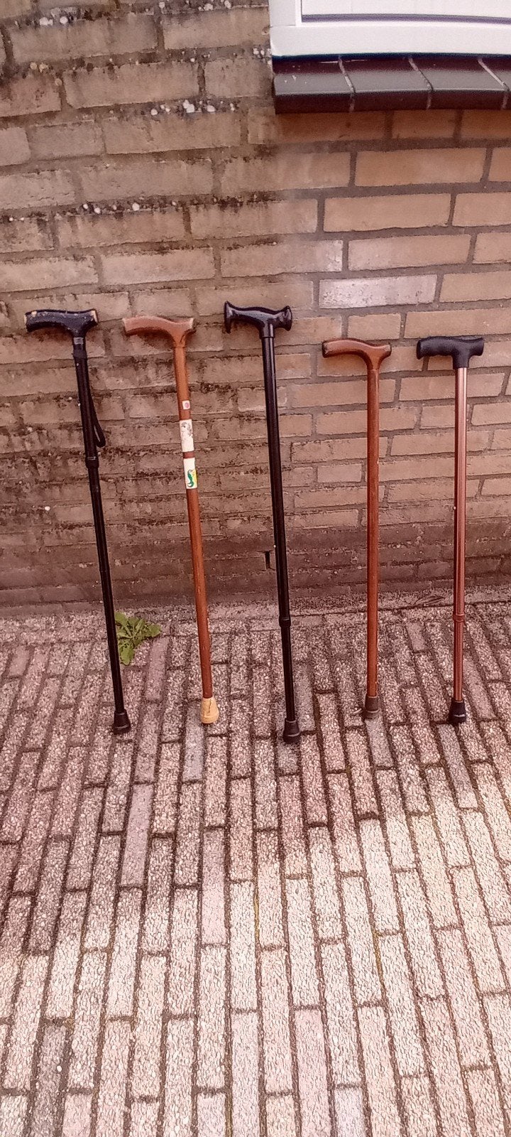 3 verstelbare wandelstokken 2 houten div maten wandelstok, Ophalen of Verzenden, Verstelbaar, Gebruikt