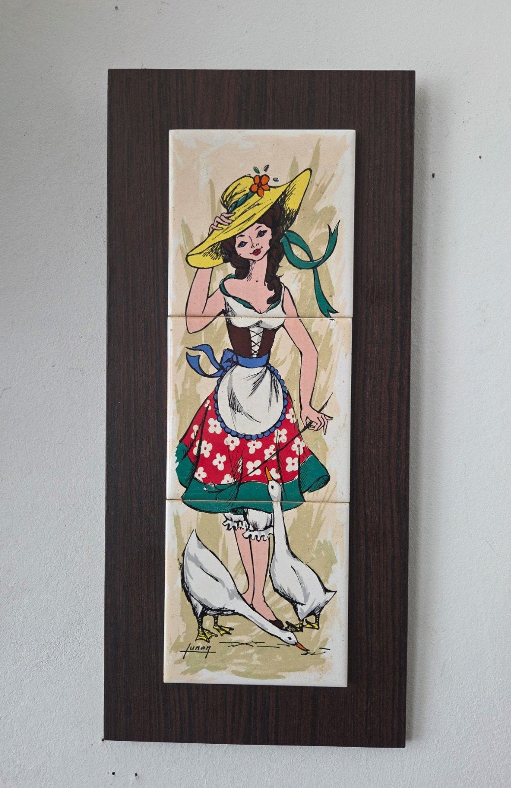 Tegeltableau jaren 60/70 gesigneerd, Antiek en Kunst, Antiek | Wandborden en Tegels, Ophalen of Verzenden