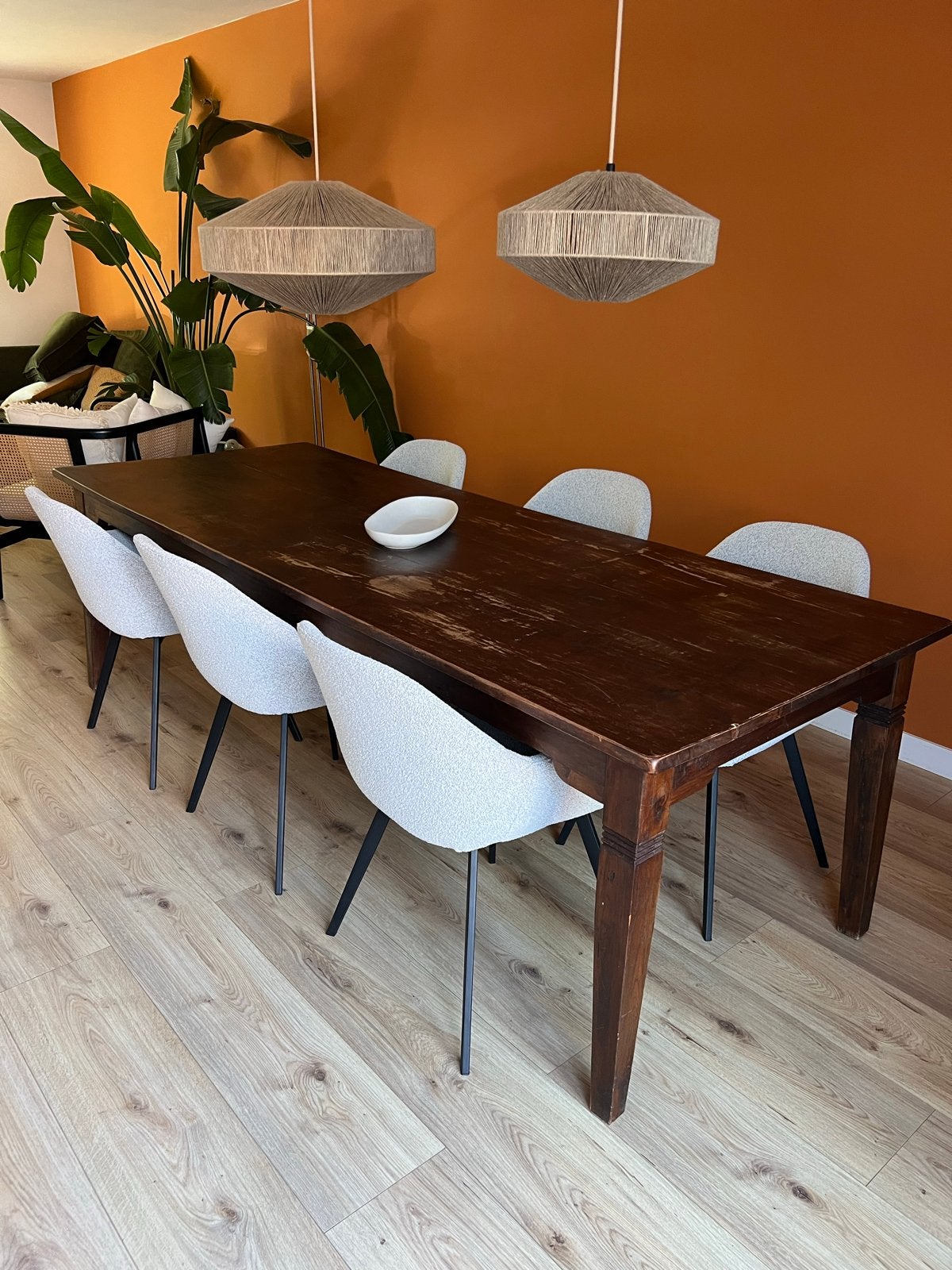Robuuste houten eettafel teakhout met lades - 250 cm, Ophalen, Gebruikt, 200 cm of meer, 50 tot 100 cm