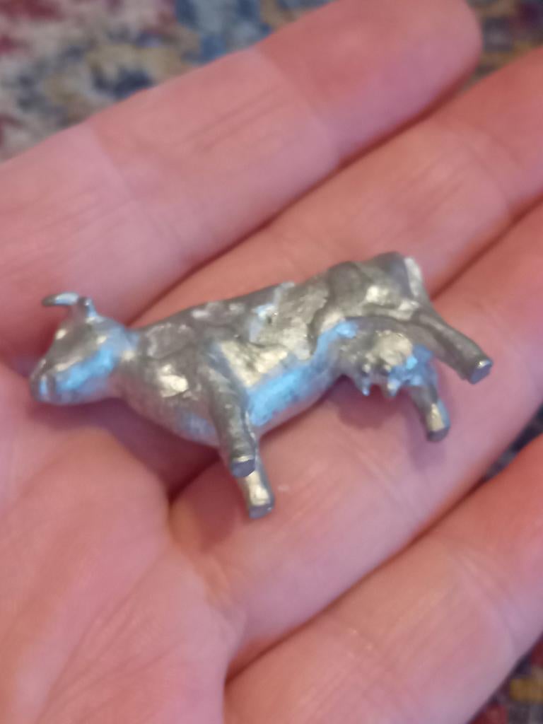 Vintage Lood Koe Beeldje - Boerderijdier Figuur, Ophalen of Verzenden