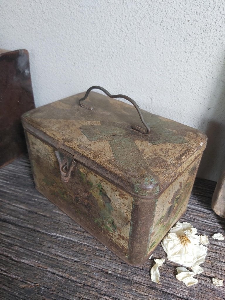 Decoratief antieke blikken lunch / koekjes trommel blik, Antiek en Kunst, Curiosa en Brocante, Ophalen of Verzenden