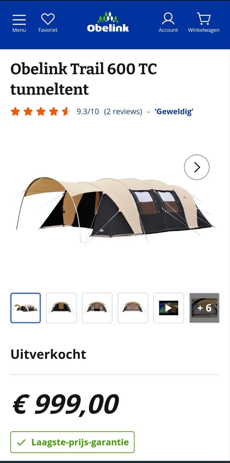 Obelink Trail 600 TC tunneltent - 6 personen, Ophalen, Gebruikt
