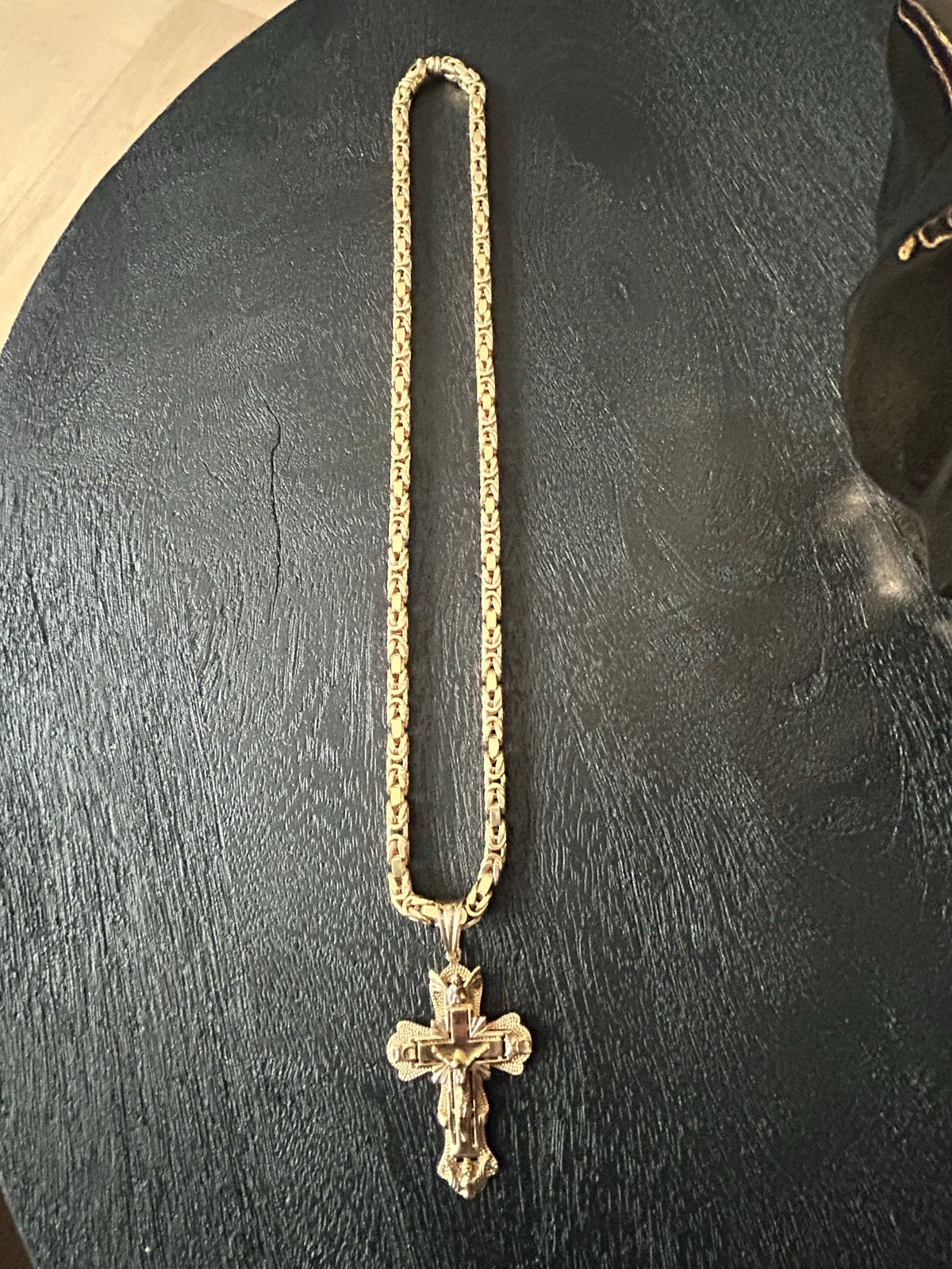 Koningsketting 14k met Kruis Hanger 85 gram, Ophalen, Zo goed als nieuw, Goud, Met hanger