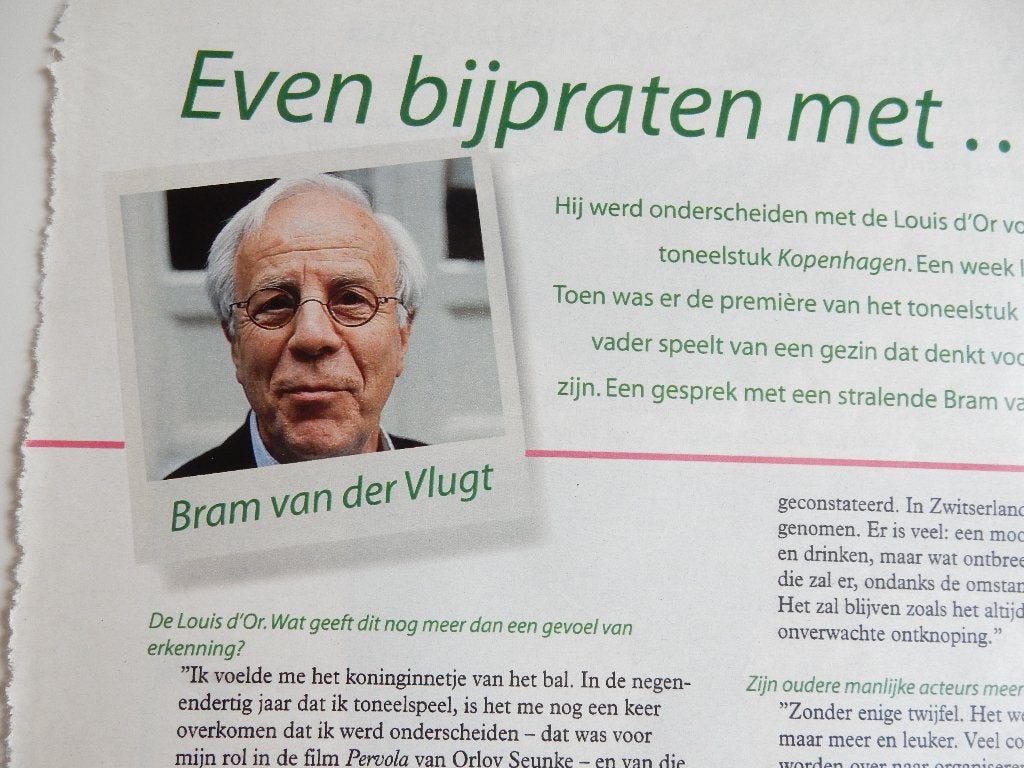Bram van der Vlugt (even bijpraten met) artikel tijdschrift., Ophalen of Verzenden, 1980 tot heden, Nederland, Knipsel(s)