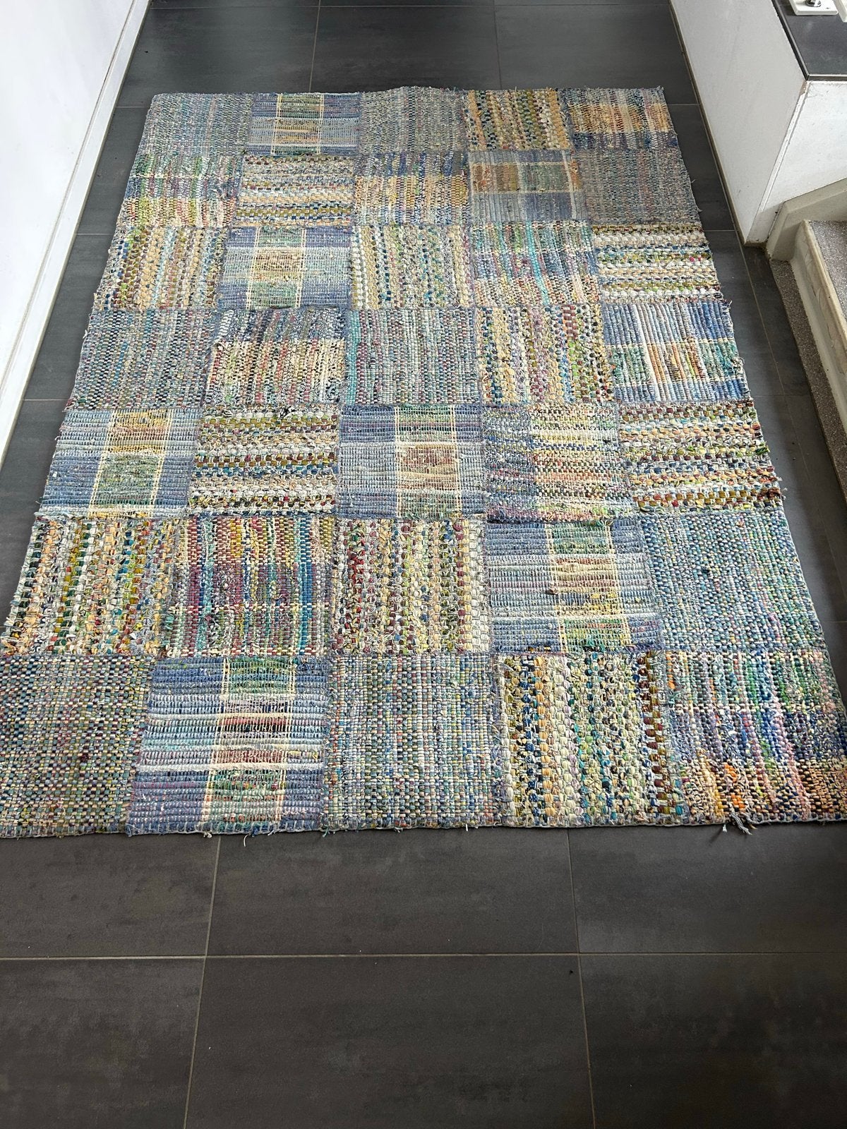 Patchwork Vloerkleed - Kleurrijk en Uniek Design, Ophalen, Gebruikt, 100 tot 150 cm, Blauw