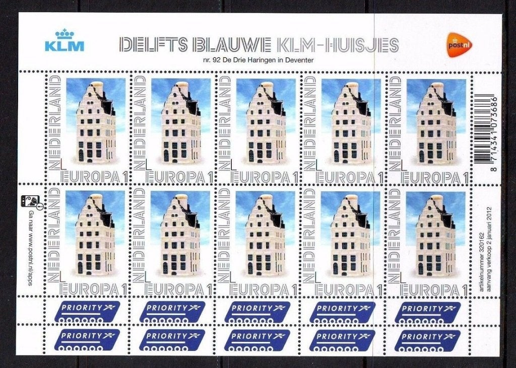 2012 Vel Delftsblauwe KLM huisjes 2898 postfris, Postzegels en Munten, Postzegels | Nederland, Verzenden, Na 1940, Postfris