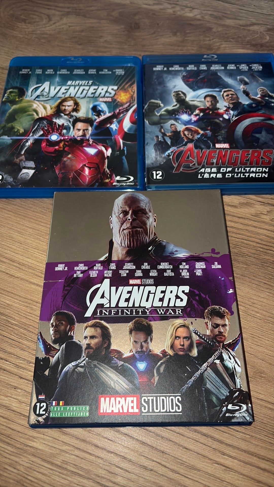 Avengers 1, 2: Age of Ultron en 3: Infinity War op blu-ray., Cd's en Dvd's, Blu-ray, Ophalen of Verzenden, Zo goed als nieuw, Actie