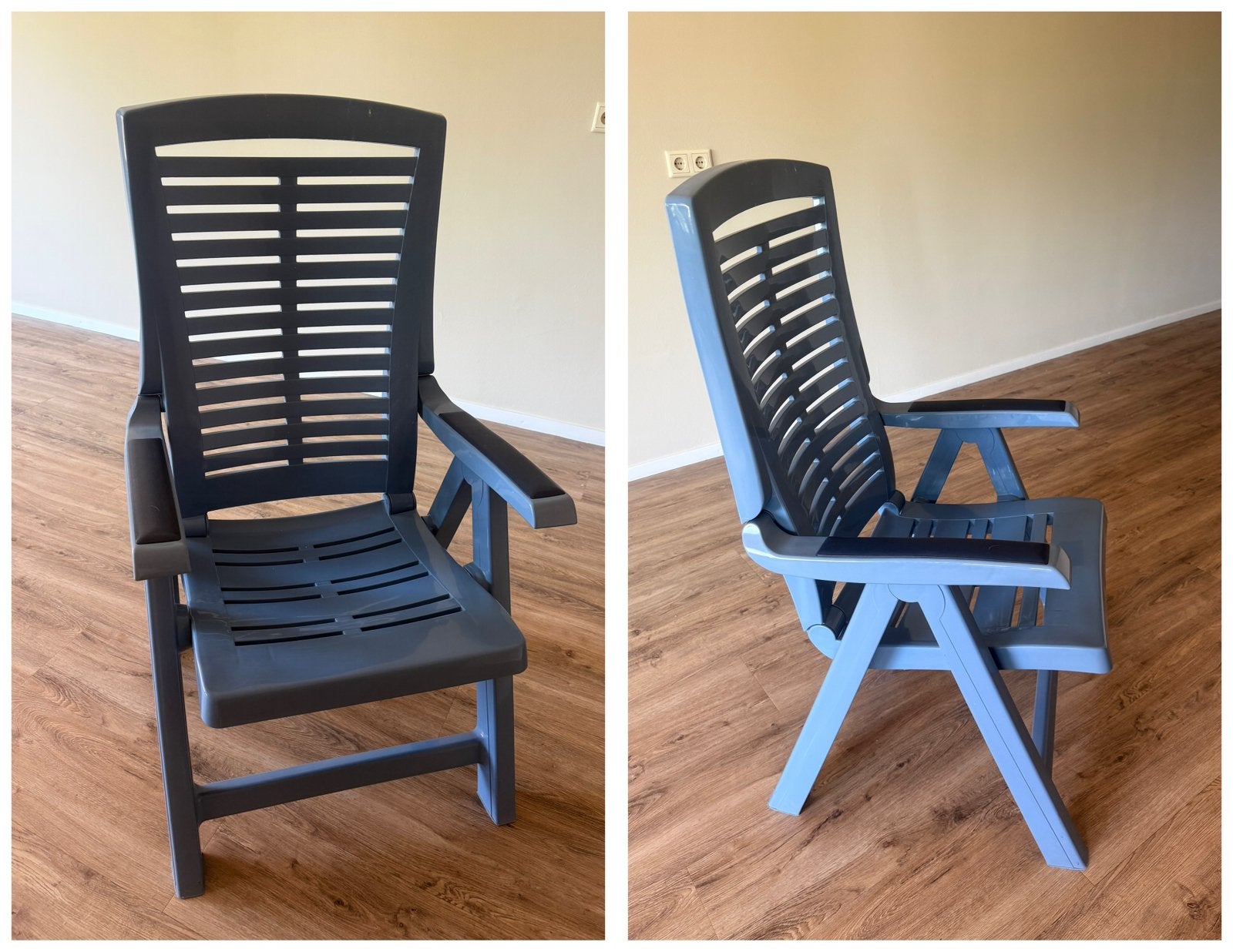 4 stuks Curver kunststof tuinstoelen, blauw, in nieuwstaat!, Tuin en Terras, Ophalen, Zo goed als nieuw, Kunststof, Verstelbaar