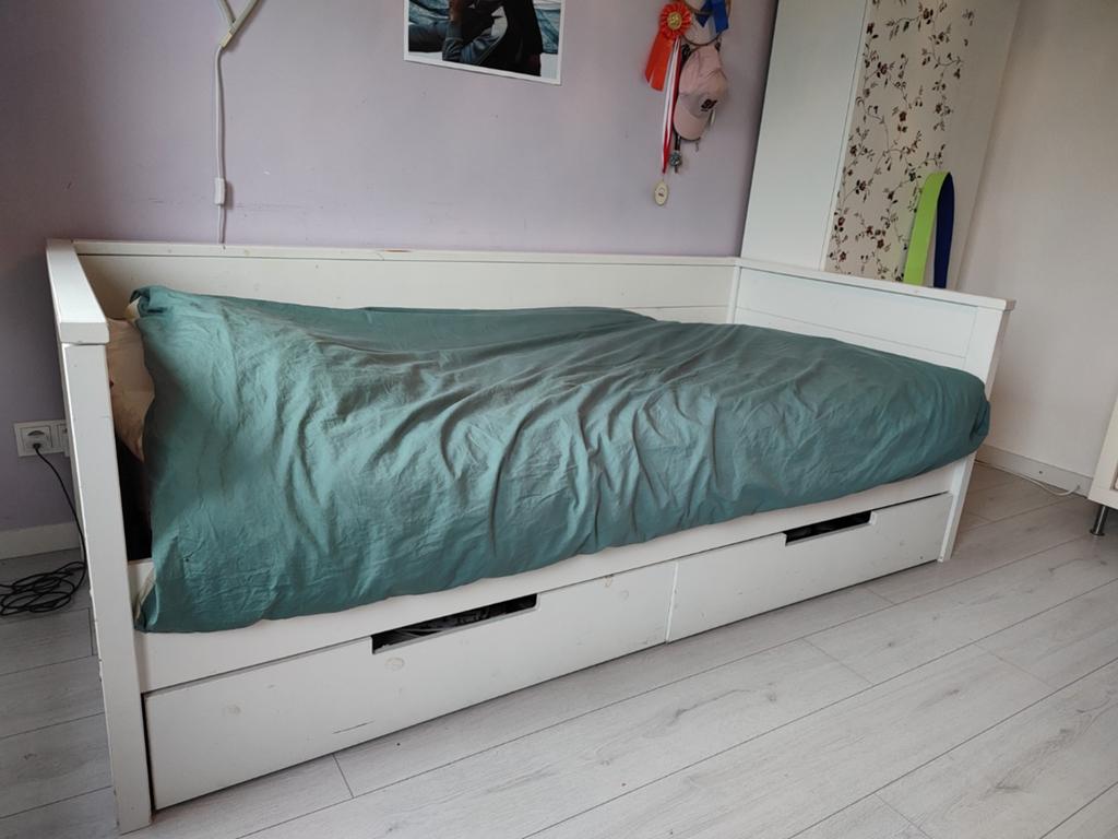 Bedbank met 2 lades, Ophalen, Gebruikt, 90 cm, Eenpersoons