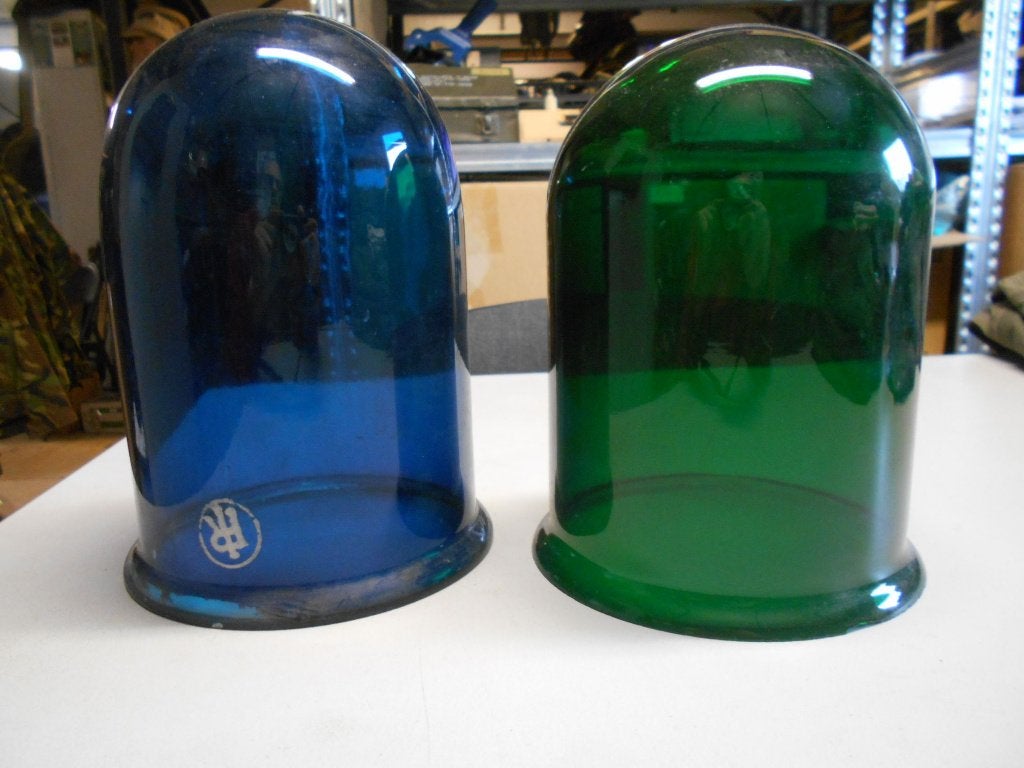 Glazen stolp zwaailicht Nederlands leger blauw en groen, Glas, Ophalen of Verzenden, Zo goed als nieuw