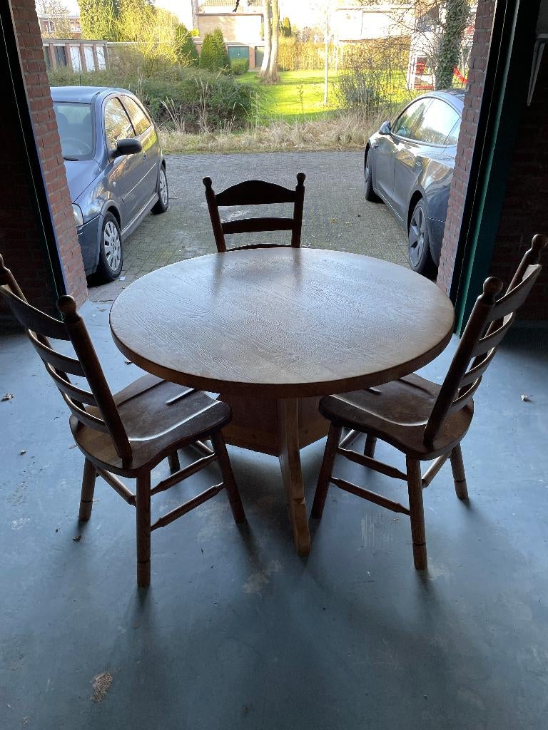 Vintage eethoekstoelen – massief eiken, jaren ’70, Huis en Inrichting, Ophalen, Gebruikt, Eikenhout, Hout