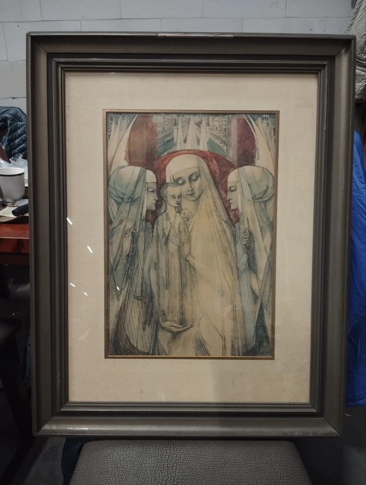 Lithografie "Madonna met Engelen" - Jan Toorop (1930-1931), Ophalen, Ingelijst, Portret en Figuren, Lithografie