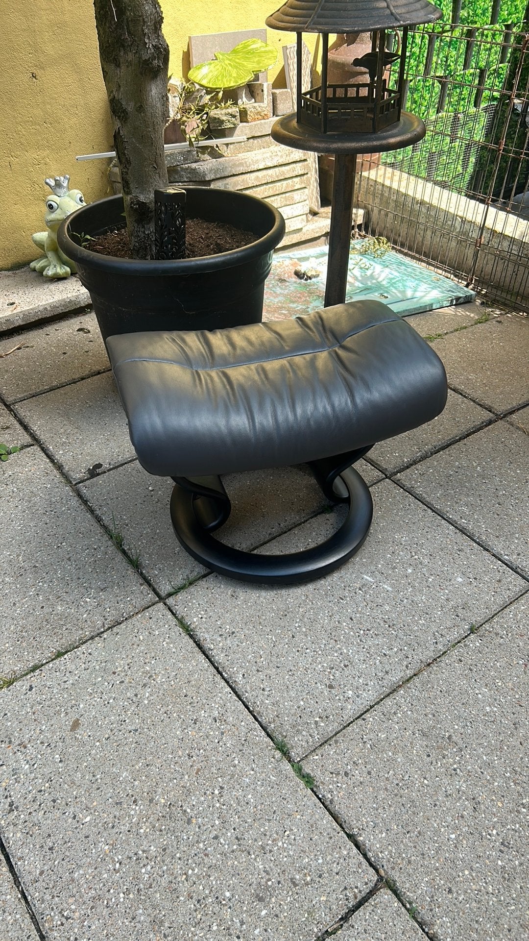 Voetenbank Stressless grijs leder zgan, Ophalen, Zo goed als nieuw, Rechthoekig