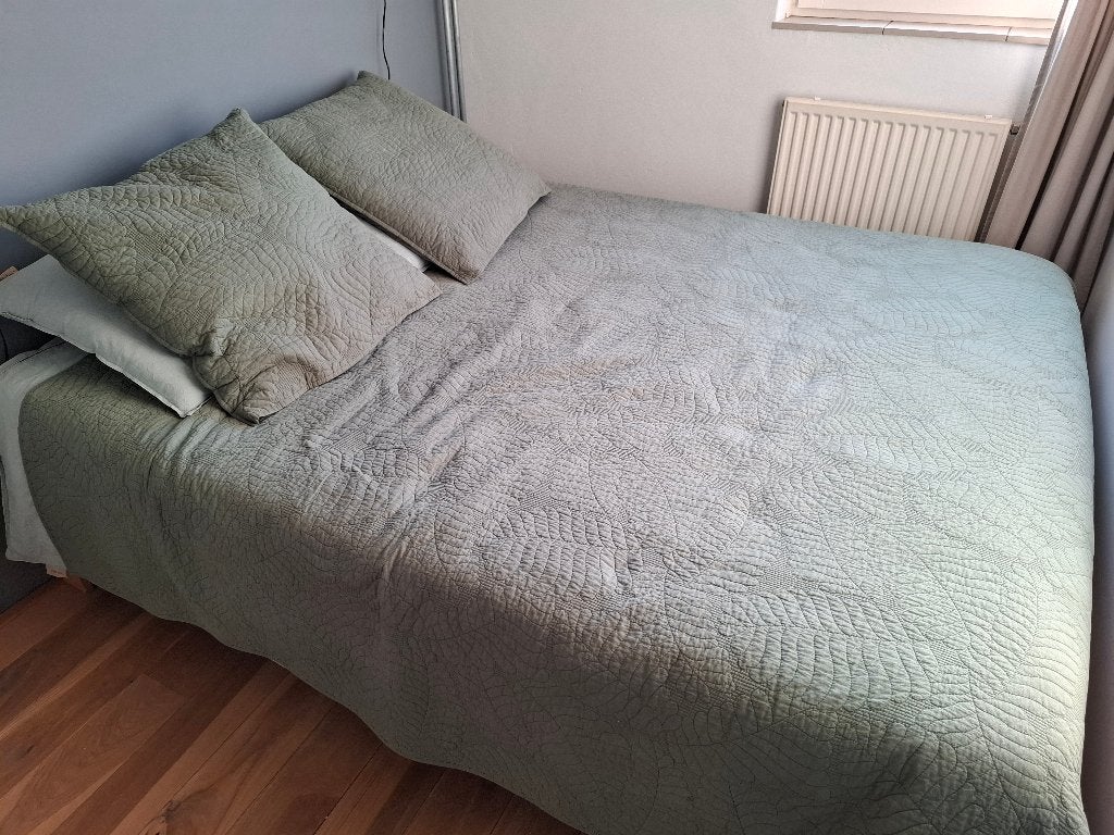 Groen beddensprei/plaid met 2 kussenhoezen, Dekbedovertrek, Katoen, Tweepersoons, Ophalen of Verzenden