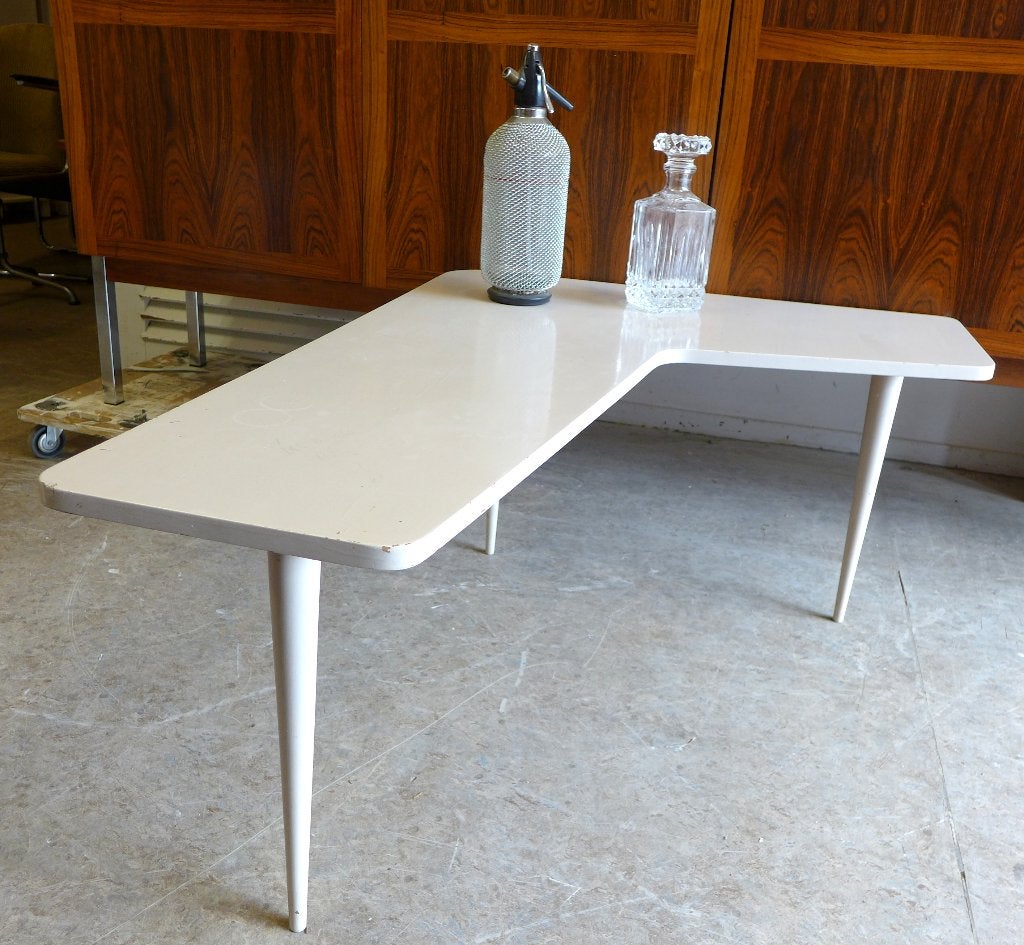Prachtige witte retro vintage  salontafel, Ophalen, Gebruikt, 100 tot 150 cm, Onbekend