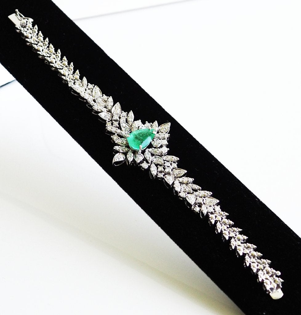 18 krt witgouden armband met diamant en een grote smaragd, ., Ophalen of Verzenden, Zo goed als nieuw, .