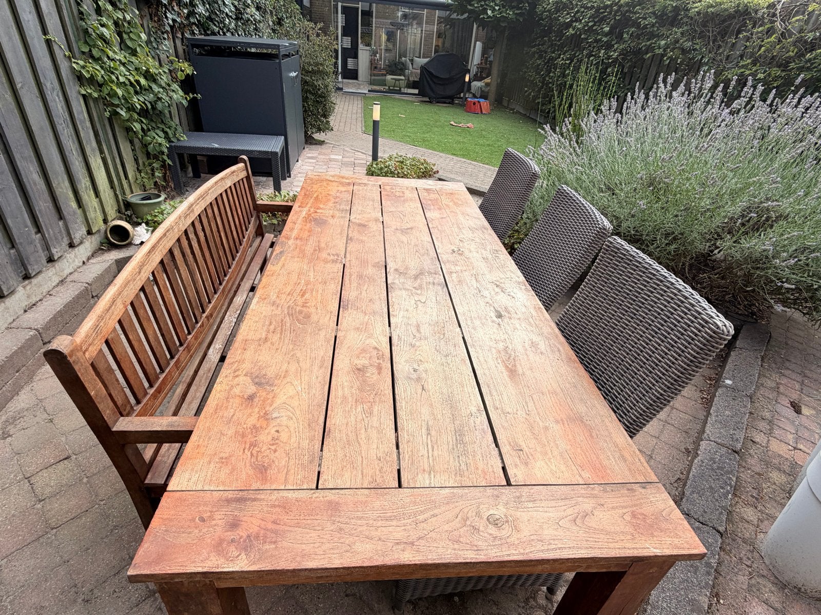 Bois Le Duc Tuinset: Hardhouten tafel (100x240cm) en stoelen, Ophalen, Gebruikt, Hardhout, 6 zitplaatsen