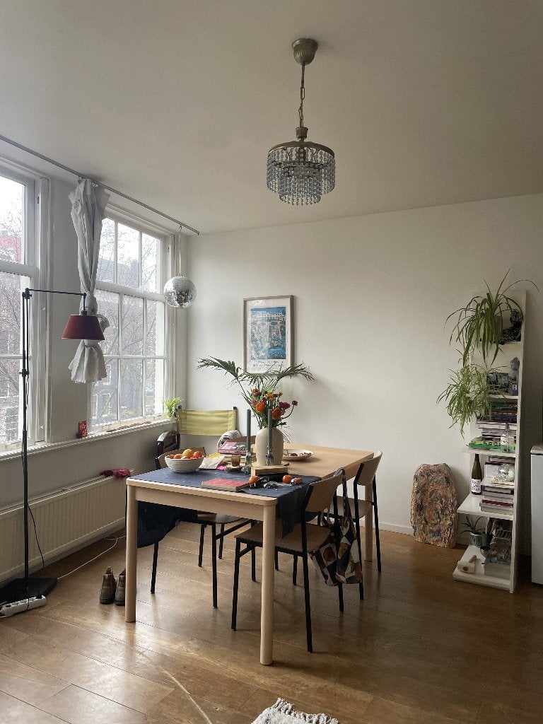 IKEA dining table with extension + 6 Marko-Holland chairs, Gebruikt, Vijf personen of meer, 150 tot 200 cm, Eikenhout