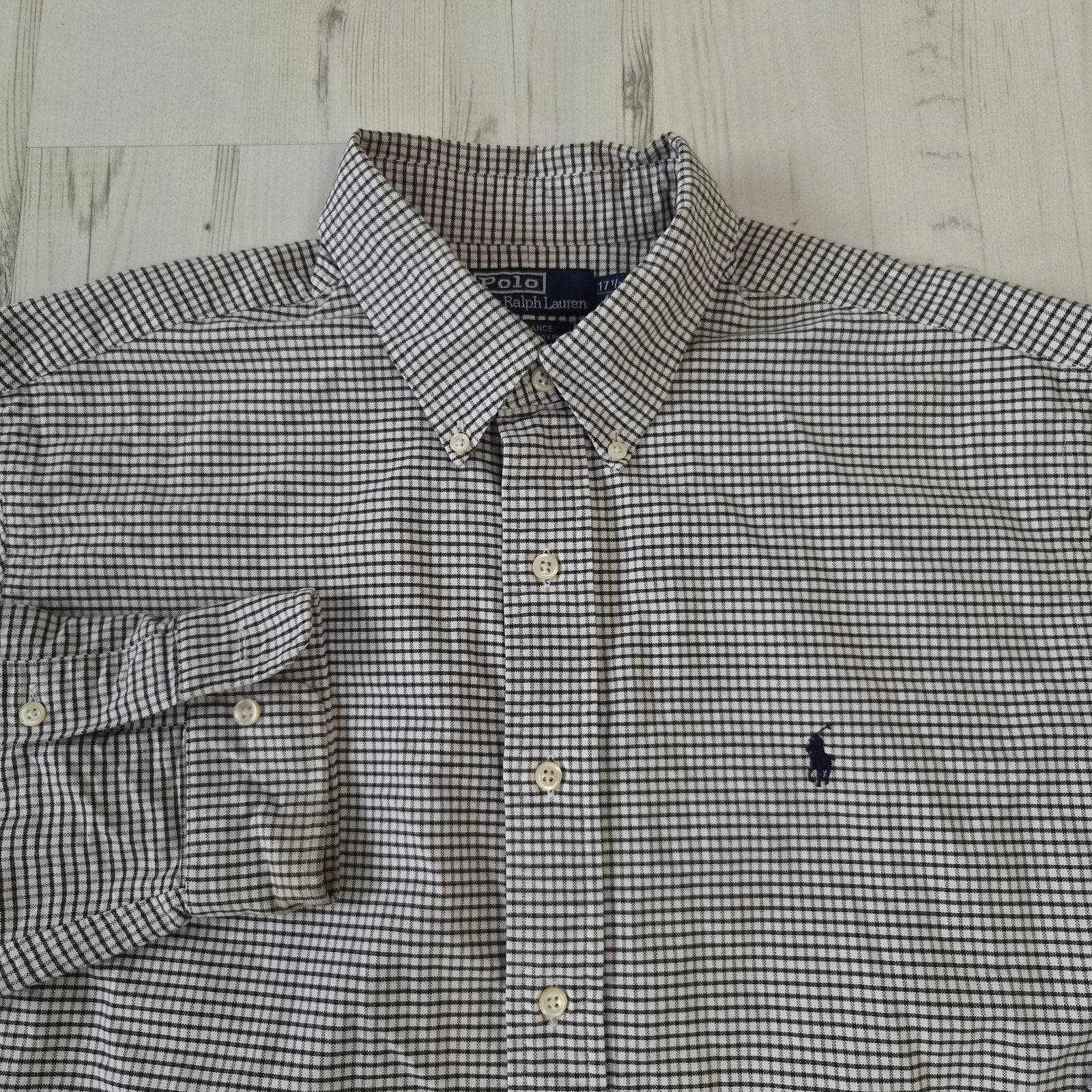 Polo Ralph Lauren overhemd 44 17.5 XL Terrance oxford geruit, Kleding | Heren, Ophalen of Verzenden, Grijs, Halswijdte 43/44 (XL)
