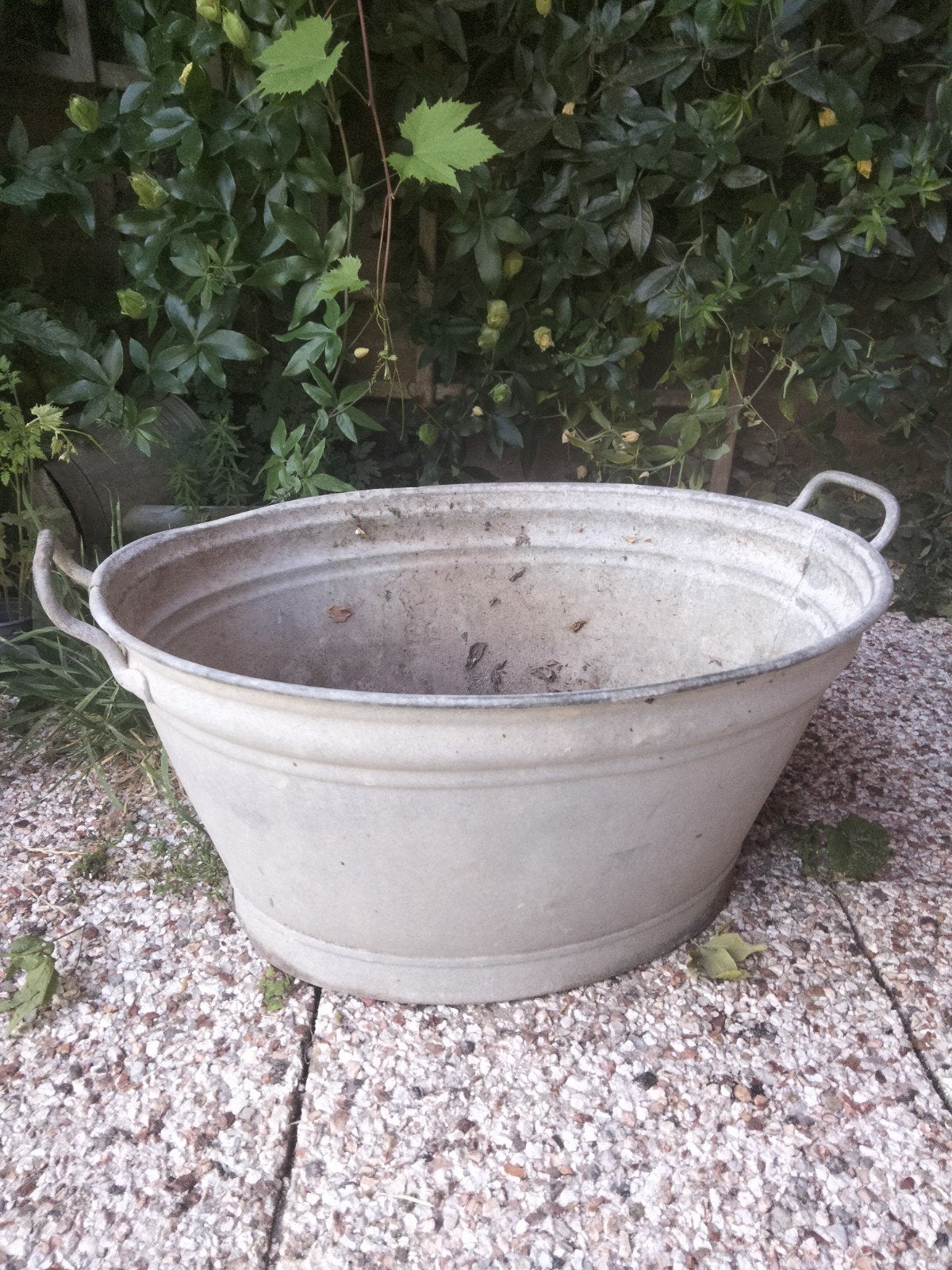 Vintage Zinken Wastobbe / Plantenbak met Handvatten, Ophalen