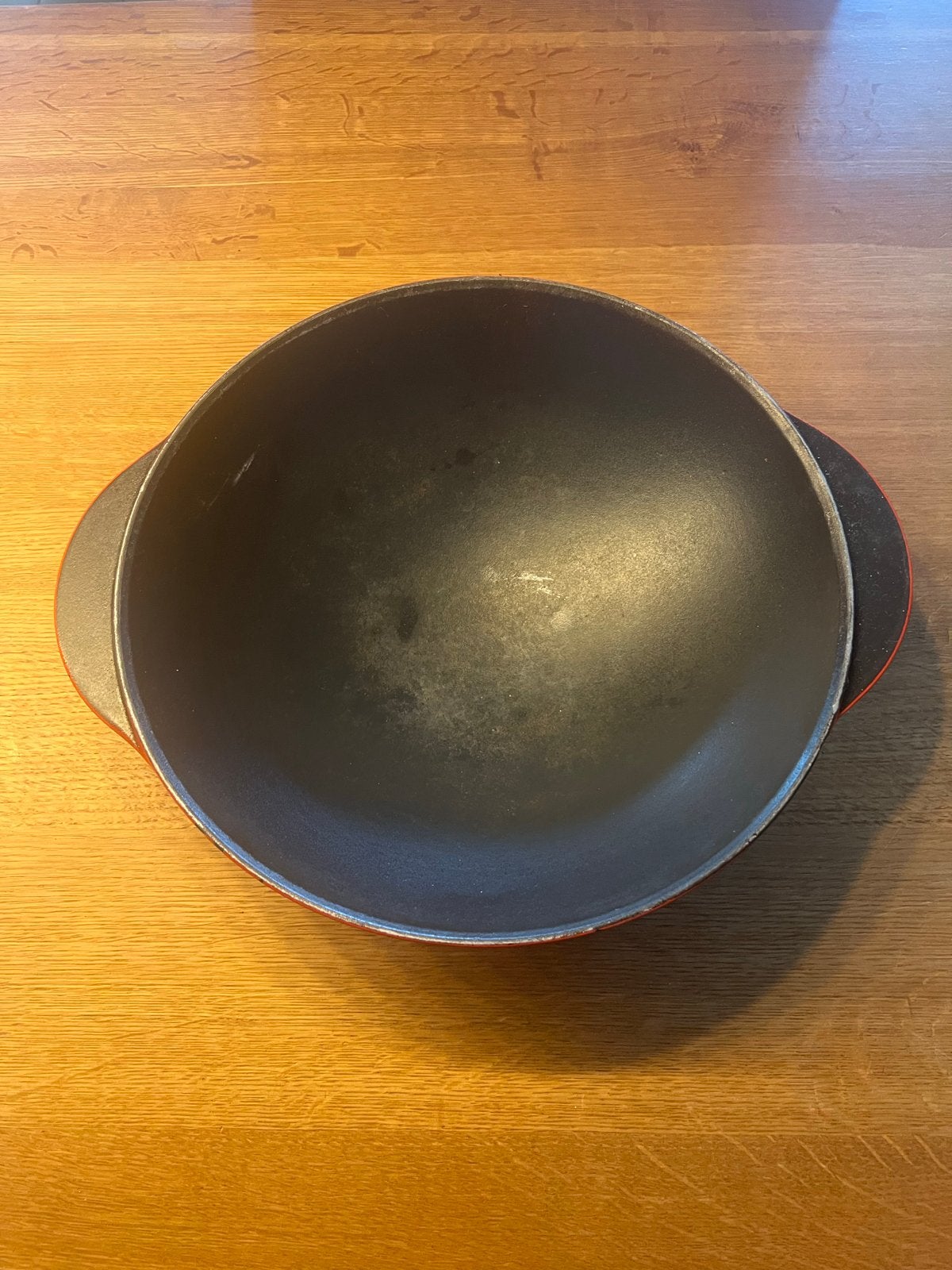 Gietijzeren Wokpan - Rood 34 cm, Huis en Inrichting, Gebruikt, Ophalen of Verzenden, Wok, Gietijzer
