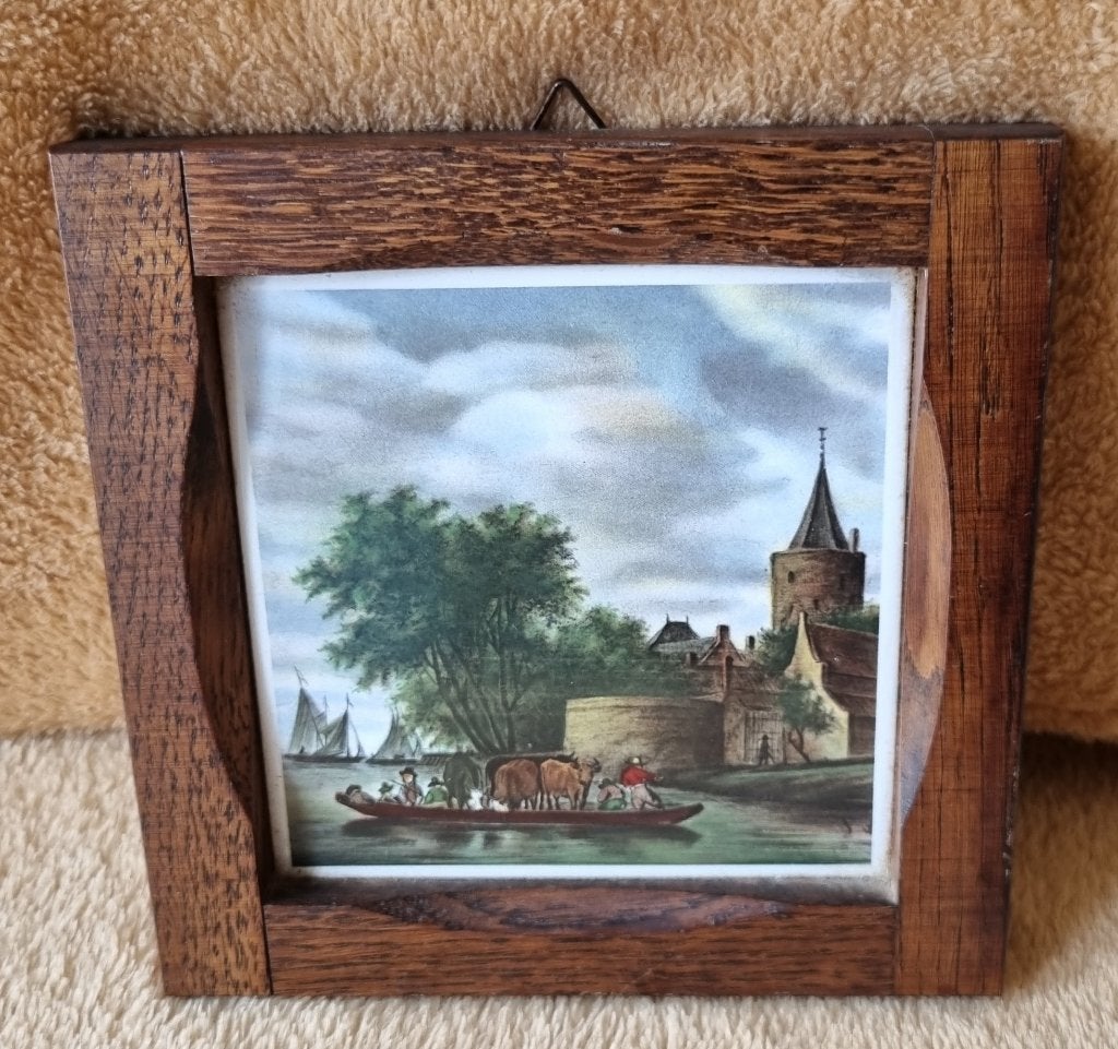 Vintage siertegel met Oud-Hollands landschap, Ophalen of Verzenden